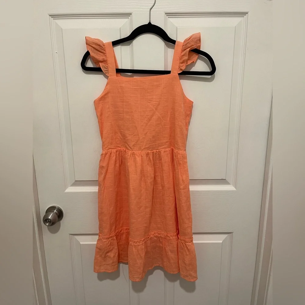 NWOT Gap Kids Girl's Cotton Tiered Peasant Dress Sleeveless Peach Lined XL 14/16